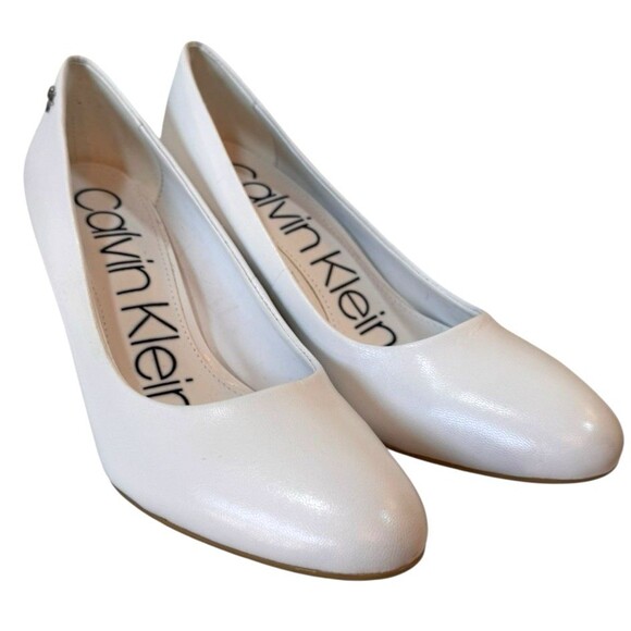 Calvin Klein Heels‎ Pumps Women’s 6.5 Oska White Leather Upper Wedding Bridal - Picture 1 of 14